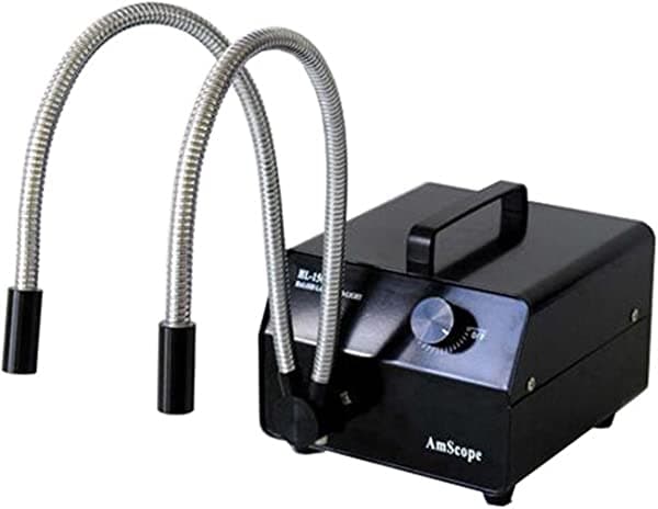AmScope HL150-BY 150W iluminador de fibra óptica para microscopio con doble cuello de cisne