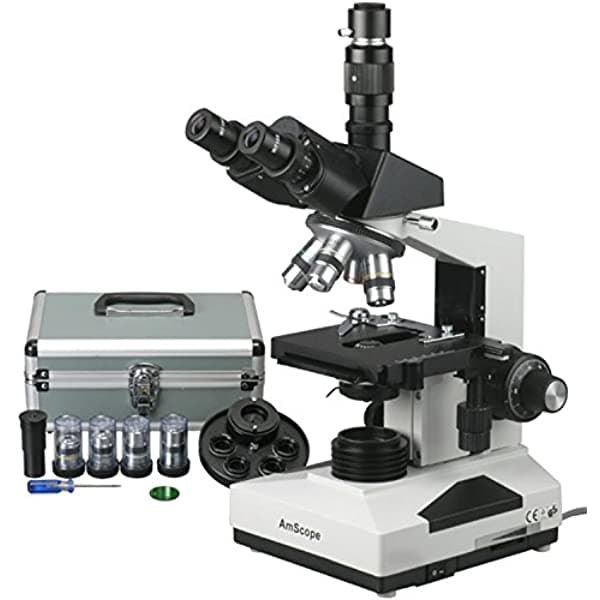 Amscope T490A-Pct Trinocular Torreta De Contraste De Fase Wf10X Y Wf16X Eyepices 40X-1600X Aumento De Haluminación De Campo Oscuro Iluminación De Halu