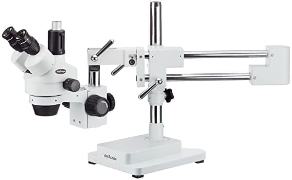 Amscope Sm-4Tpx Microscopio Profesional Trinocular Estéreo Con Control De Enfoque Simultáneo Oculares Wh10X Aumento De 35-45X Objetivo De Zoom De 07X-45X Luz Ambiente Base De Doble Soporte Incluye Lente Barlow 05
