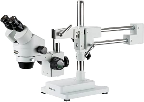 AmScope SM-4B Microscopio Binocular Estéreo Profesional Zoom 7X-45X, Oculares WH10x, Brazo Doble Articulado