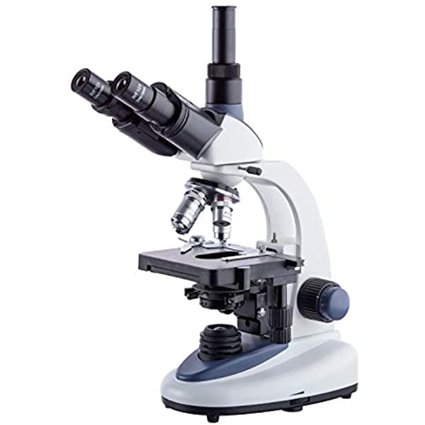 AmScope T380C Microscopio Compuesto Profesional Trinocular, Aumento 40X-2500X, Oculares WF10X y WF25X, Campo Claro, Iluminación LED, Condensador Abbe, Platina Mecánica de Doble Capa, Fuente de Alimentación de Amplio Voltaje 85-265V