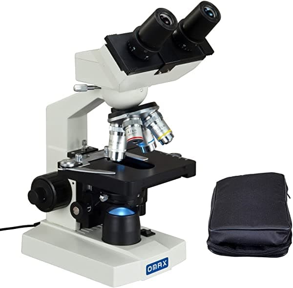 OMAX 40X-2500X Microscopio LED compuesto con binoculares de laboratorio biológico, con estuche de vinilo para transporte. M82EZ-A188V