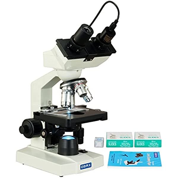 Omax 40 - 2500 x Microscopio Compuesto Binocular, 1, 3 MP cámara digital LED + en blanco diapositivas + Fundas + lente Paper M82EZ-SCP-C13S