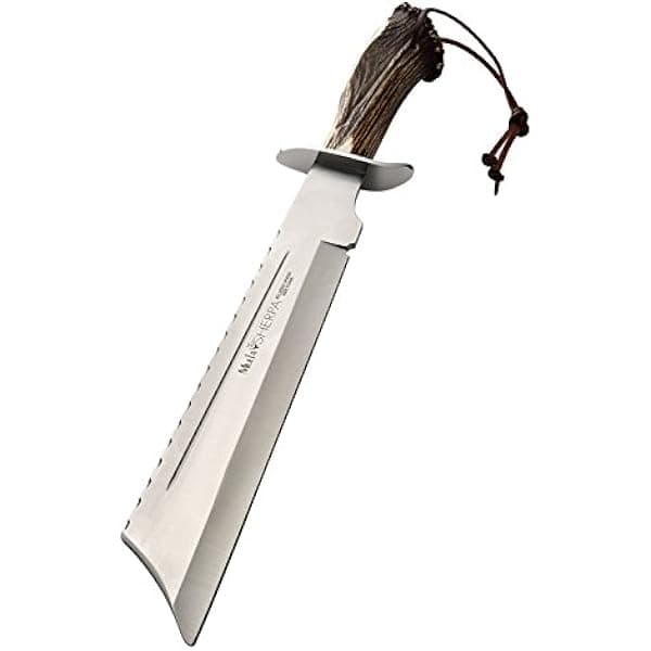 Muela Sherpa SHERPA-28S cuchillo machete mango de corona de asta de ciervo rojo genuina, funda de cuero, 13"