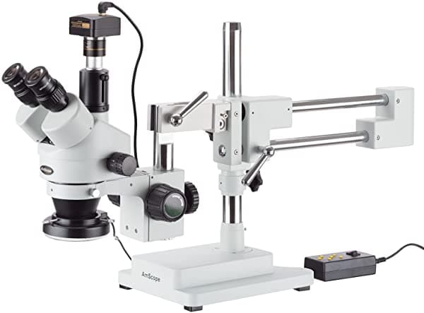 AmScope Microscopio Estéreo Trinocular 3.5X-90X Con Anillo De Luz Led De 4 Zonas + Cámara De 10Mp SM-4TZ-144A-10M