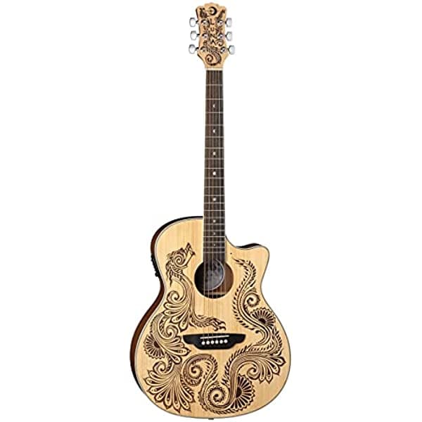 Luna Guitars Henna Dragon 6 String Abeto Guitarra Acústica/Eléctrica, Derecha (HEN DRA SPR)