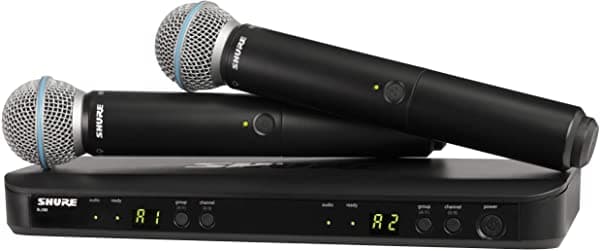 Shure Blx288/B58 - Sistema De Micrófono Inalámbrico Para Dos Vocalistas Con Receptor De Doble Canal Blx88 Y 2 Transmisores De Mano Blx2 Con Cápsulas De Micrófono Beta 58A Optimizadas Para Vocales Principales Banda H10 BLX288/B58-H10