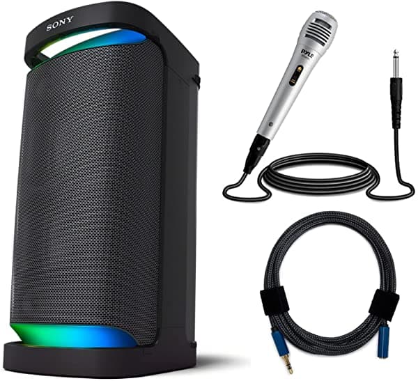 Sony Xp700 X-Series Altavoz Portátil Inalámbrico Bluetooth Con Micrófono Dinámico Profesional Y Cable De Extensión De Audio Trenzado De Nailon (3 Artículos) SRSXP700_K2