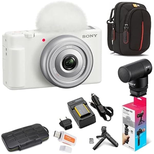 Sony ZV-1F Vlog Camera (Blanco) con Micrófono Shotgun para Vlog y Kit de Accesorios para Vlogger (7 Artículos) KO-BX1-105_K40