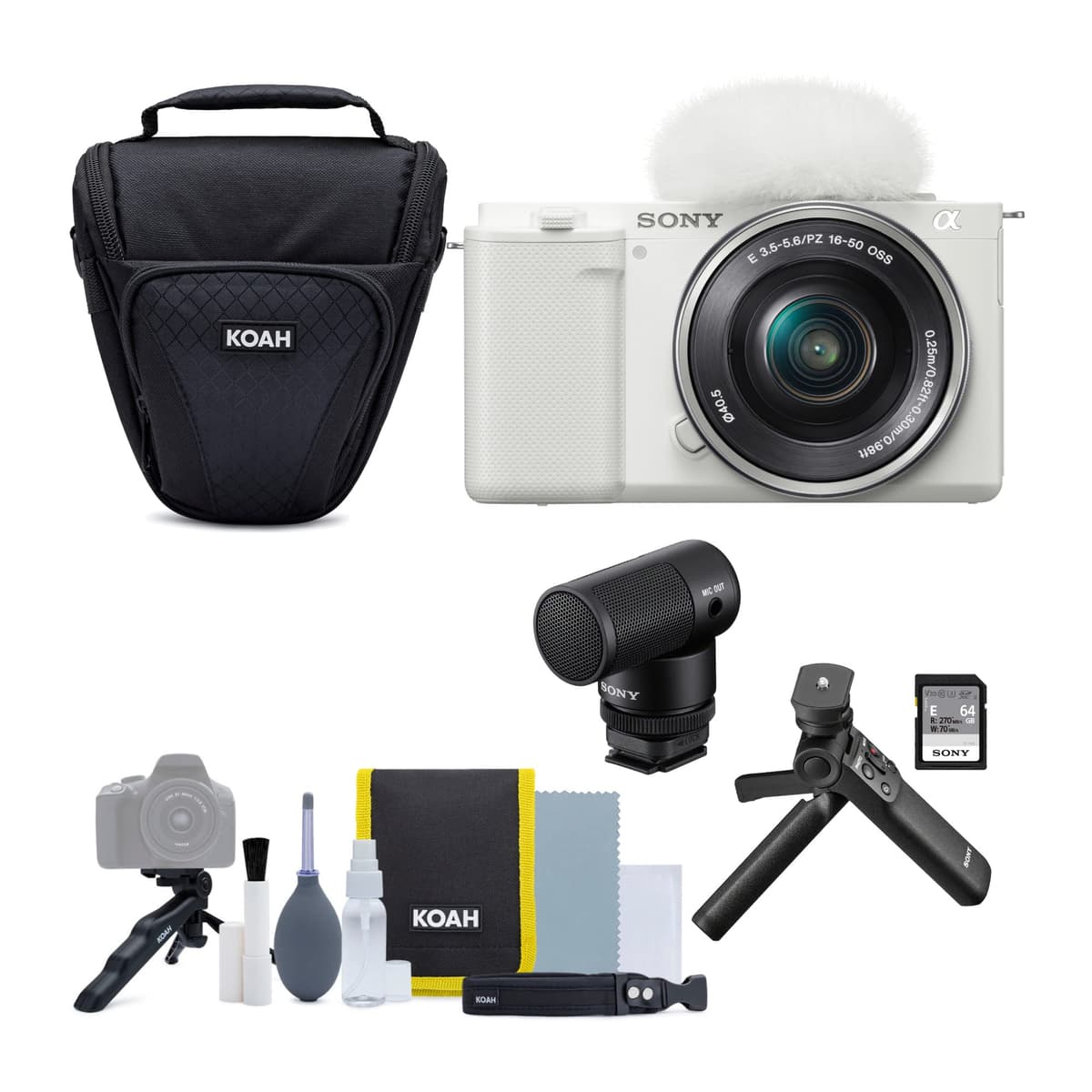 Sony Alpha ZV-E10 cámara mirrorless APS-C para vlogging blanca con lente 16-50mm, kit creador de contenido (4 piezas) Sony-ZV-E10 or Sony ZV-E10