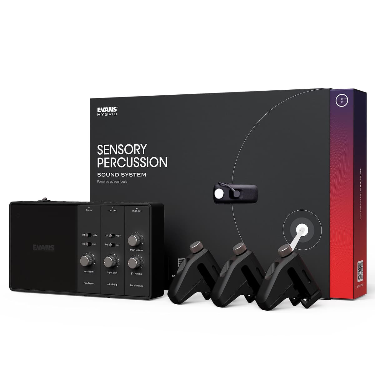 Evans Hybrid Sensory Percussion EHSP-1-BUNDLE sistema de percusión sensorial con software, interfaz, 3 sensores y cables para cualquier batería