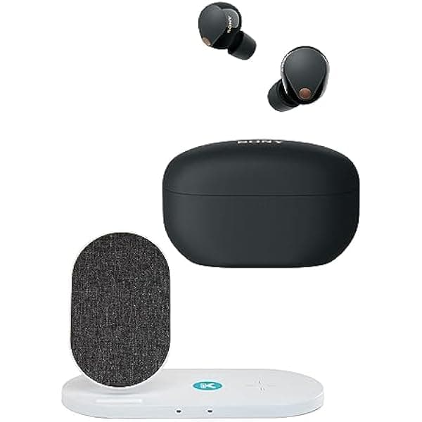 Sony WF-1000XM5 Auriculares Inalámbricos Bluetooth con Cancelación de Ruido (Negro) con Cargador Inalámbrico Doble (2 Ítems) KR-DWIRPAD-10W_K19