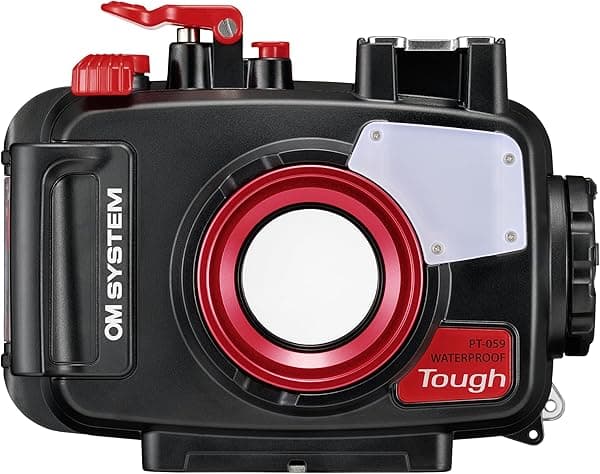OM System PT-059 Carcasa Submarina para Cámaras TG-6 y TG-7 para Fotografía Subacuática (Rojo y Negro) V6560470W000