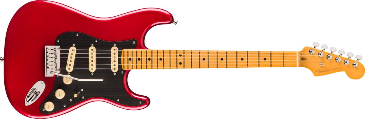 Fender American Ultra II Stratocaster Guitarra Eléctrica, Sinister Red, Diapasón de Arce AMULIISTMNSRD