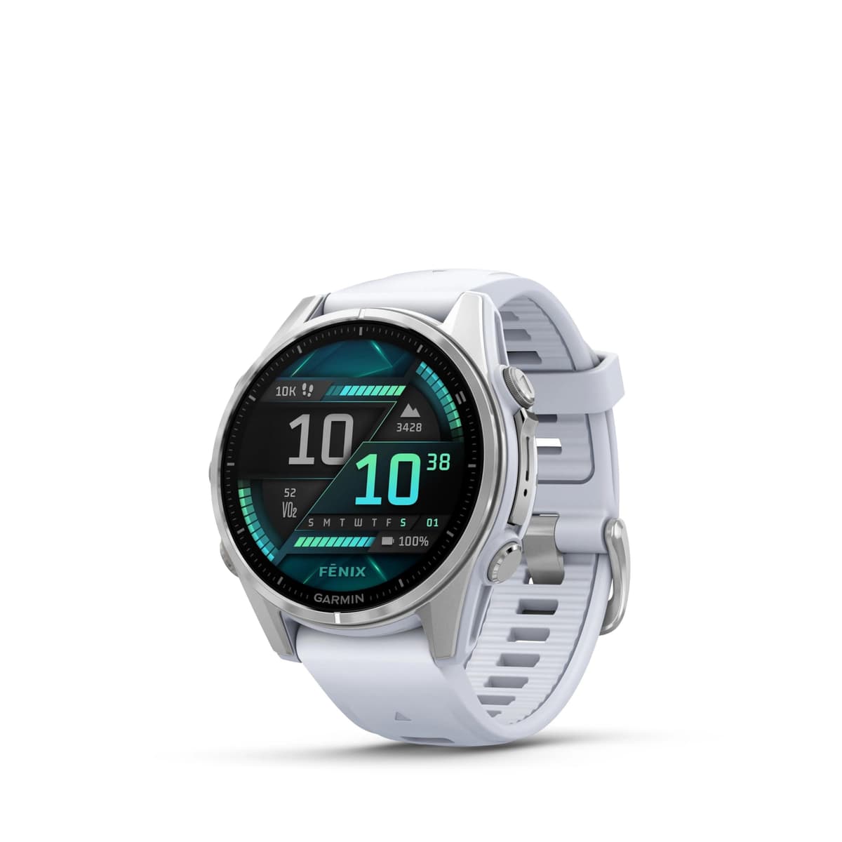 Garmin fēnix 8 Reloj Inteligente GPS Multideporte 43mm AMOLED, batería larga duración, apto buceo, linterna LED, plata con correa Whitestone A04805