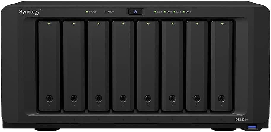Synology DiskStation DS1821+ NAS para Negocios con CPU Ryzen, 16GB RAM, 16TB HDD, Sistema DSM, Compatible con iSCSI