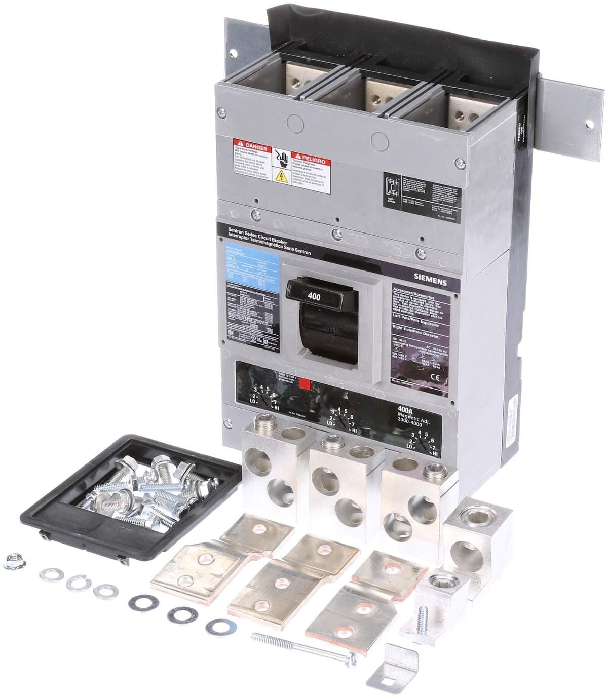 Siemens MBKJD3400A Interruptor Termomagnético 400A con Herrajes de Montaje, Breaker 3 Polos, Industrial, Serie JD/JD4, Compatible Paneles Siemens