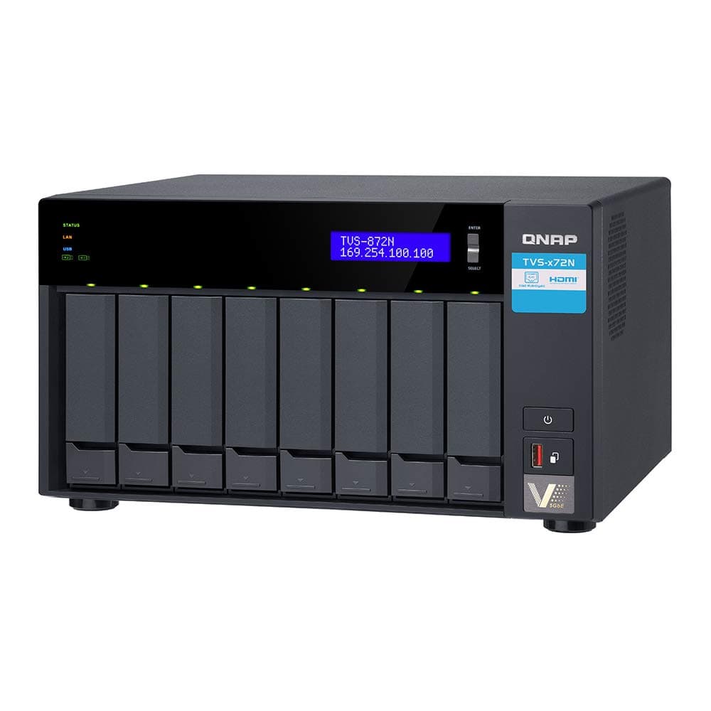 QNAP TVS-872N NAS Multi-Gigabit con iSCSI IP SAN, CPU Intel Quad-Core 3.1GHz, 32GB DDR4, SSD 2TB, HDD 32TB, RAID, Gráficos Intel TS872NP