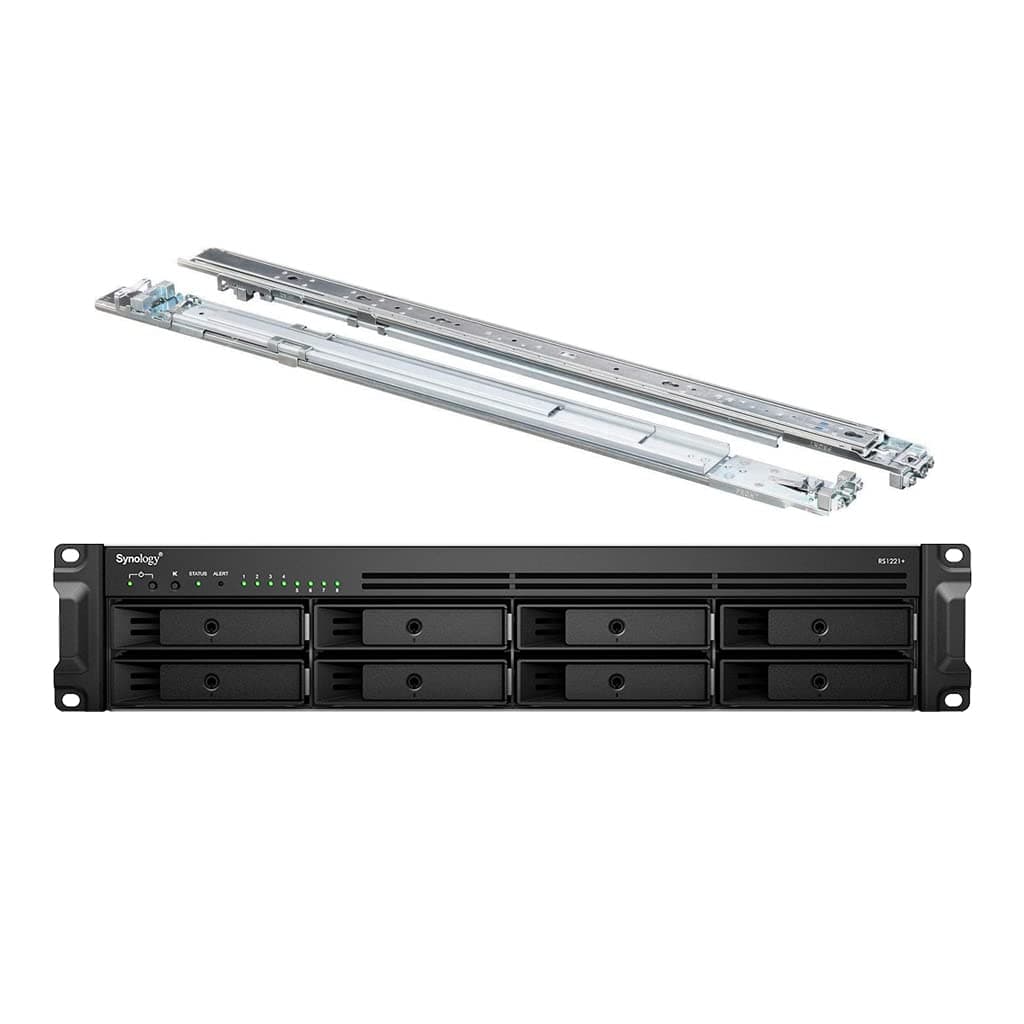 Synology RackStation RS1221+ Servidor NAS Ryzen 2.2GHz, 32GB RAM, 64TB HDD, 4x 1GbE LAN, DSM, incluye kit de rieles
