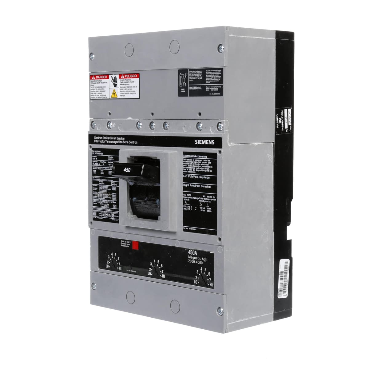 SIEMENS HLD6 HLXD63B450 Interruptor Termomagnético 3 Polos 600V 450A FX, Negro, Breaker