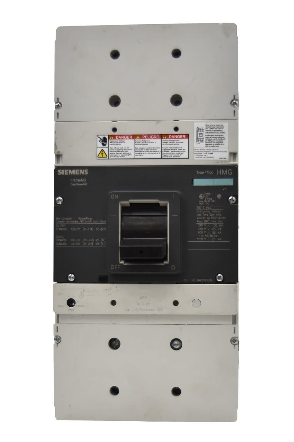 SIEMENS HMX3B800L Interruptor automático 800A 3 polos 600V AIC 65kA@480V Usado