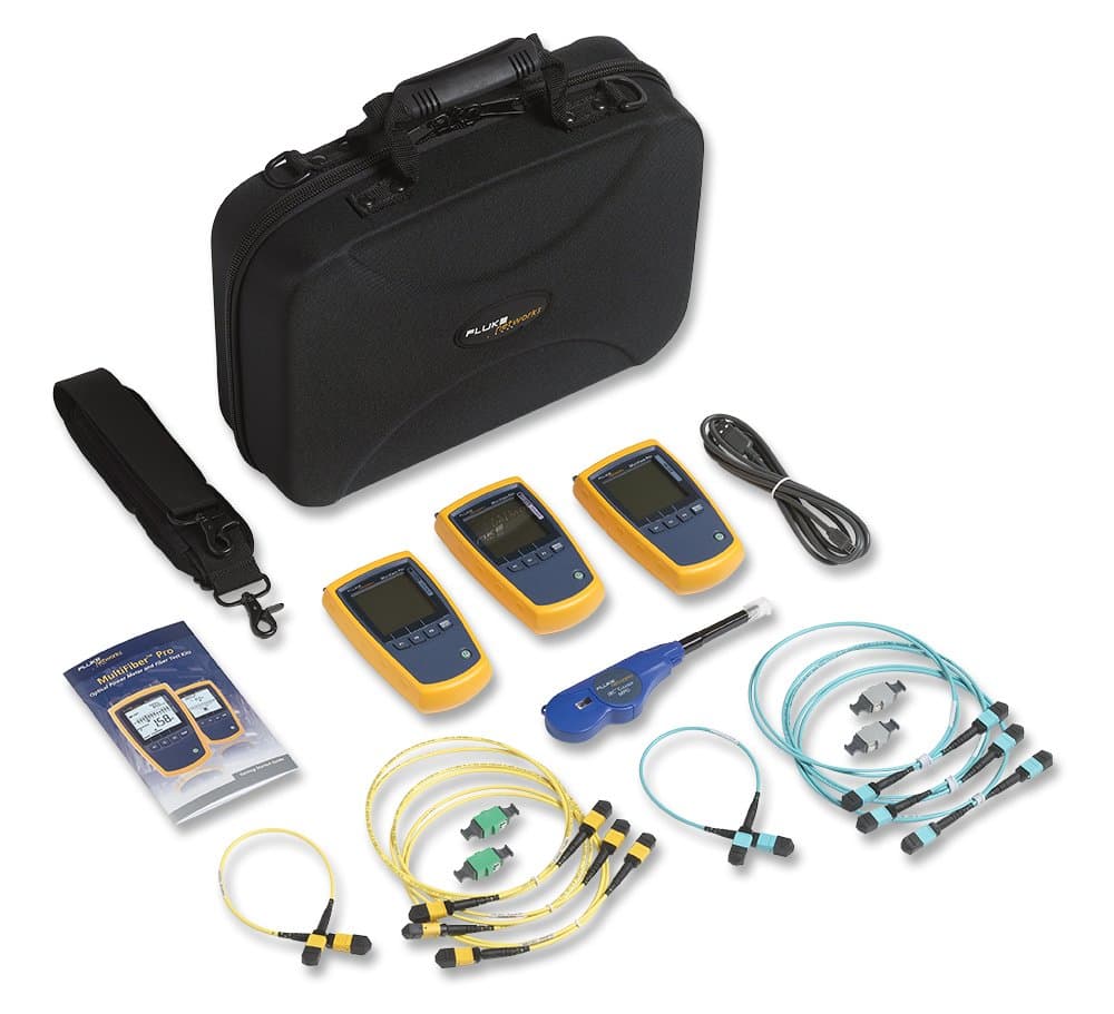 Fluke Networks MFTK-MM850-SM1310 Probador MultiFiber Pro, kit multimodo y monomodo 1310 nm, certificación MPO, redes de fibra óptica, pruebas de pérdida y continuidad