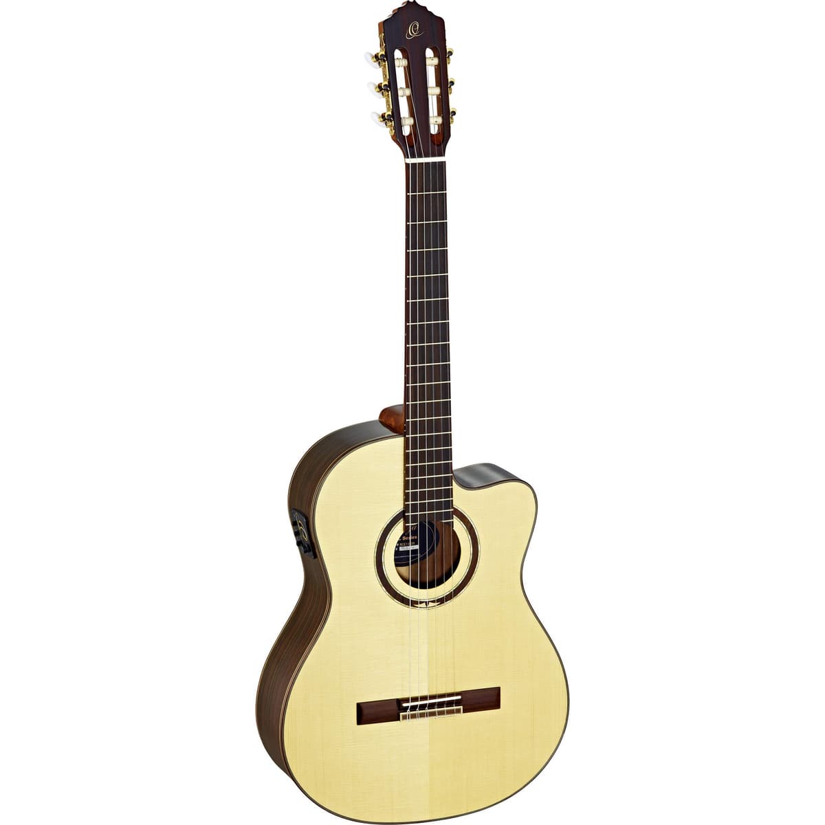 Ortega Guitars Performer RCE158SN Guitarra clásica electroacústica de nylon 6 cuerdas, tapa maciza, mástil delgado, para diestros, con funda