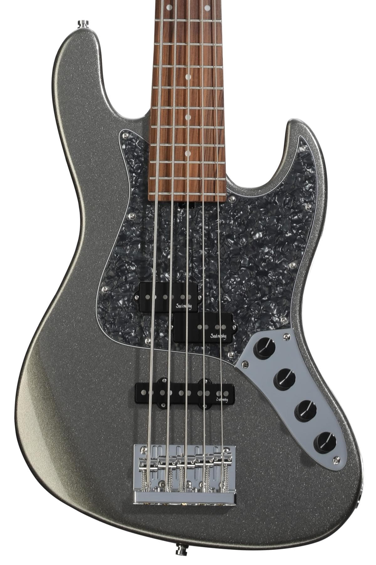 Sadowsky MetroExpress Hybrid P/J 5 Cuerdas - Bajo Eléctrico, Solid Silver Metallic, Diapasón Morado, 5-String Bass, P/J Pickup Configuration, Sadowsky SMX21HP5 L8R OKU FR