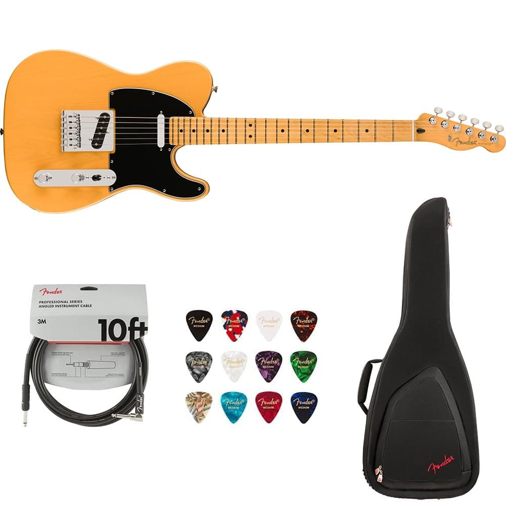 Fender Player II Telecaster 140552550 - Guitarra Eléctrica Butterscotch Blonde con Diapasón de Arce - Bundle con Funda, Púas y Cable de Instrumento