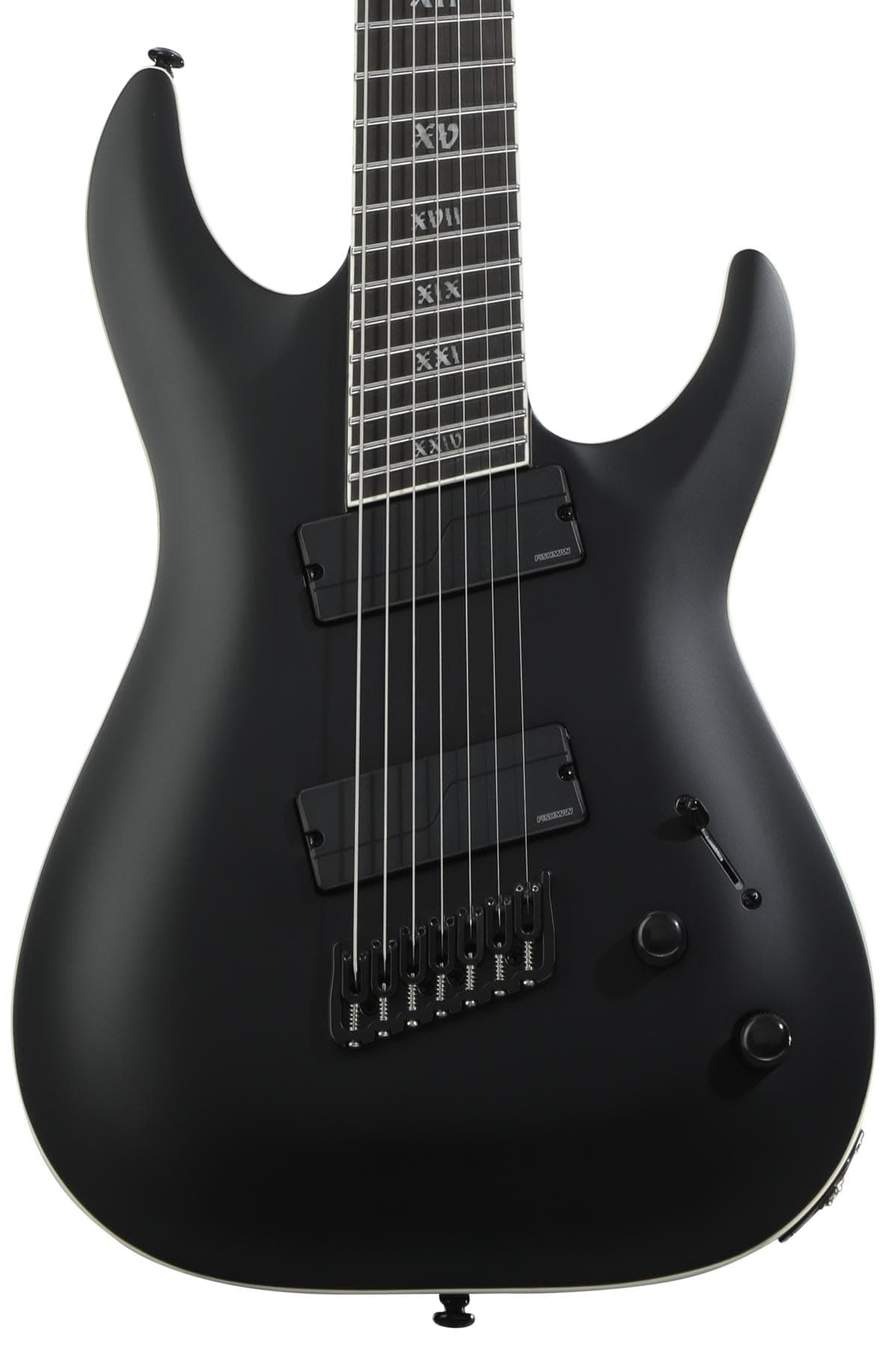 Schecter C-7 Multi-Scale SLS Elite Evil Twin - Guitarra Eléctrica de 7 Cuerdas, Satin Black, multiescala, puente fijo, pastillas activas 1336