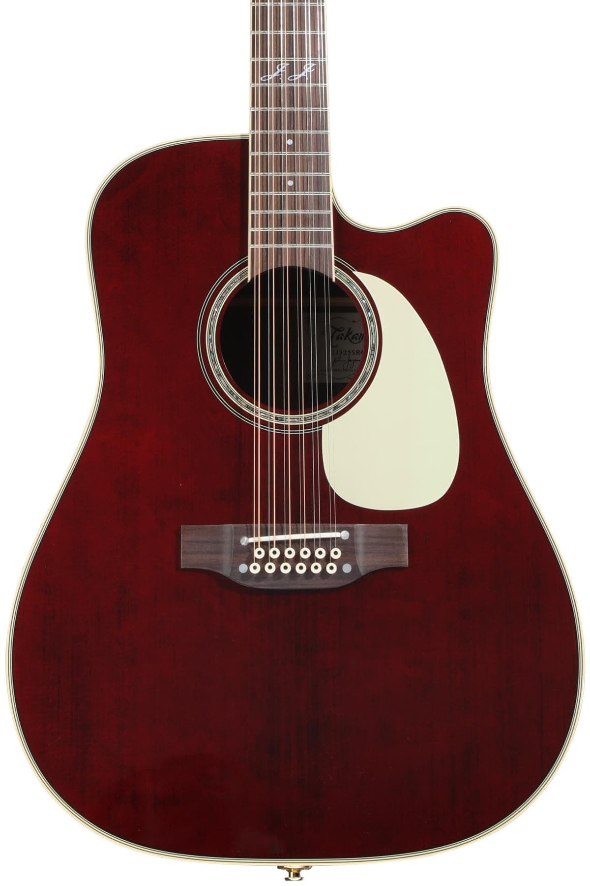 Takamine JJ325SRC-12 John Jorgenson - Guitarra Electroacústica de 12 Cuerdas, Gloss Red, Tapa Maciza, Preamp, Cutaway JTAKJJ325SRCL12