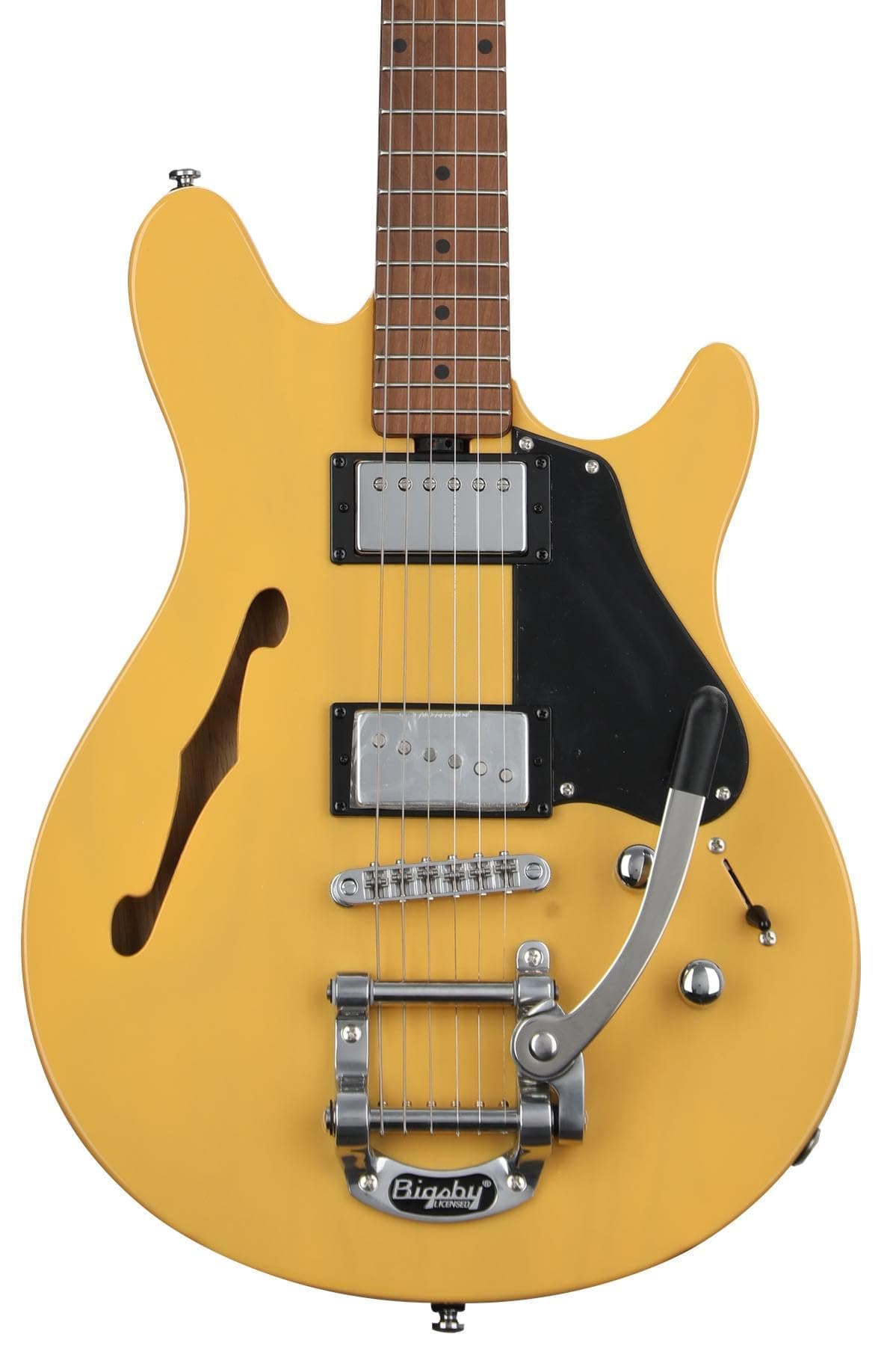 Sterling by Music Man ST-JV60CB-BSC-M2 Guitarra Eléctrica Valentine Chambered con Bigsby - Butterscotch