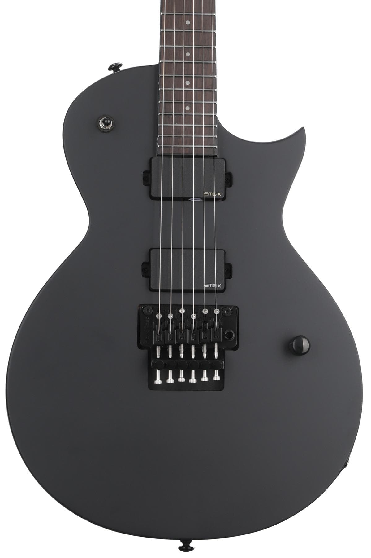 ESP LTD Mille Petrozza Eclipse EC-FR - Guitarra Eléctrica, Floyd Rose, Black Satin, 6 Cuerdas, Pastillas Activas, Cuerpo Tipo Eclipse, Acabado Negro Satinado LMKECFRBLKS