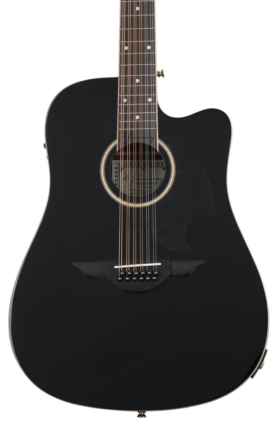 H. Jimenez LGD1-CEBK Guitarra Doble 12 Cuerdas Electroacústica Cutaway con Estuche de Madera, Negro Brillante