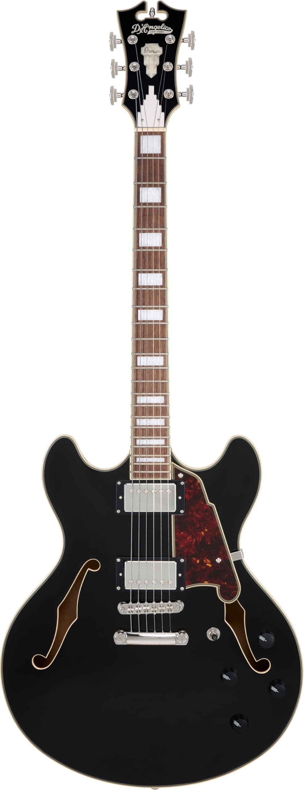 D'Angelico Premier DC 00049-00111311 Guitarra Eléctrica - Solid Black, Stopbar Tailpiece, Doble Cutaway, Humbuckers