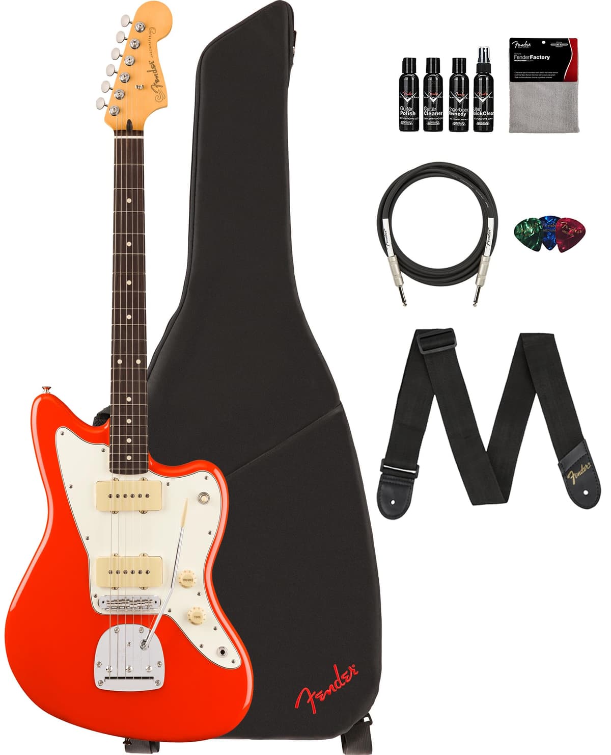 Fender Player II Jazzmaster - Paquete Coral Red con Estuche, Correa, Cuerdas, Uñas y DVD Instructivo de Austin Bazaar AUS-0140590558-COMBO-DLX
