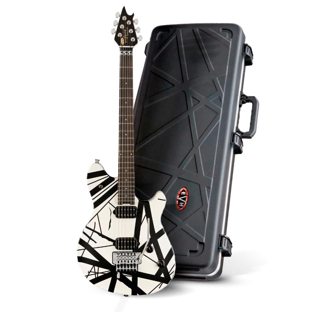 EVH Wolfgang Special Guitarra Eléctrica Rayada (Blanco y Negro) + Estuche Rígido EVH, Paquete de 2 Piezas EVH5107702317K1