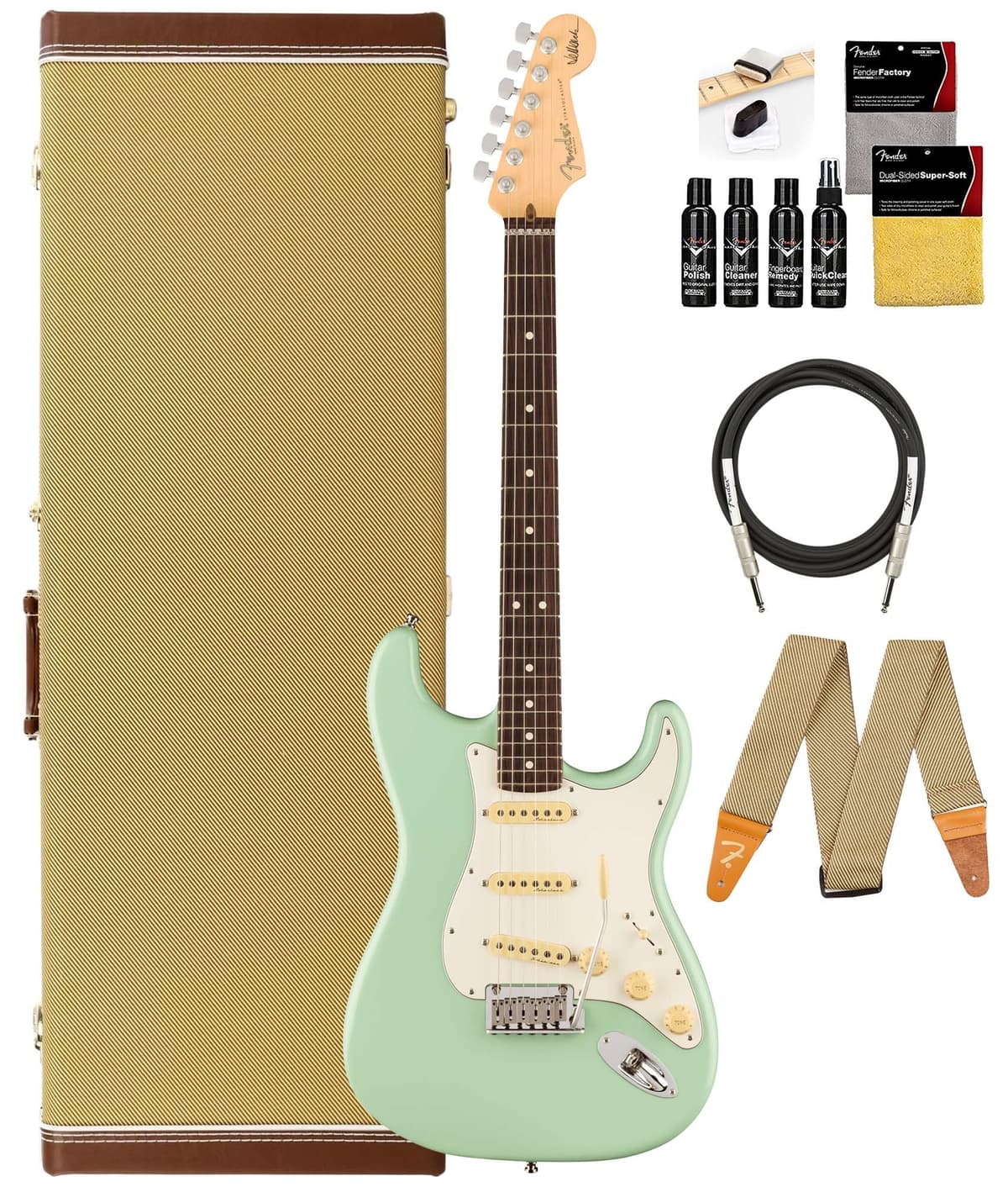 Fender Jeff Beck Stratocaster Surf Green - Guitarra Eléctrica en Pack con Estuche, Cable, Correa y Kit de Limpieza 119600857