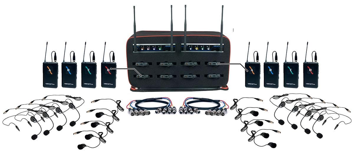 VocoPro MIB-QUAD-8 BODYPACK A-B Box XLR inalámbrico bodypack para micrófono, sistema de audio profesional