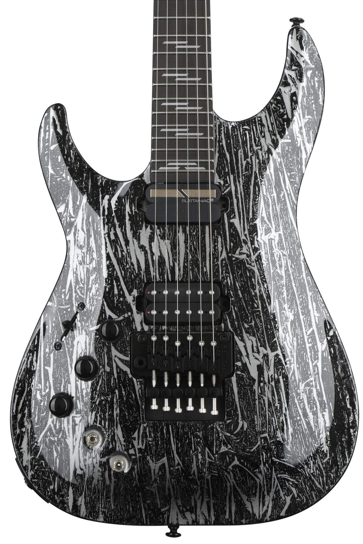 Schecter C-1 FR-S Silver Mountain zurda - guitarra eléctrica con Floyd Rose, pastilla Sustainiac, acabado Black/Silver 1466