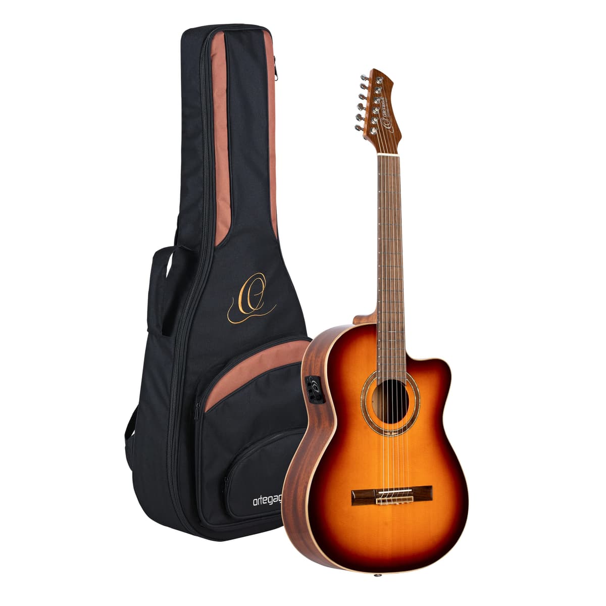 Ortega Guitars Performer Series RCE238SN-FT - Guitarra Clásica Electroacústica de Nylon, Tapa Maciza, Mástil Delgado Slim, Reverse, 6 Cuerdas, Para Diestros, con Funda