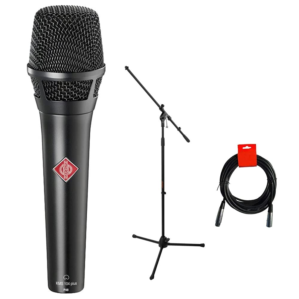 Neumann KMS 104 Plus Micrófono Cardioide (Negro) con Trípode Soporte de Micrófono y Cable XLR Bundle