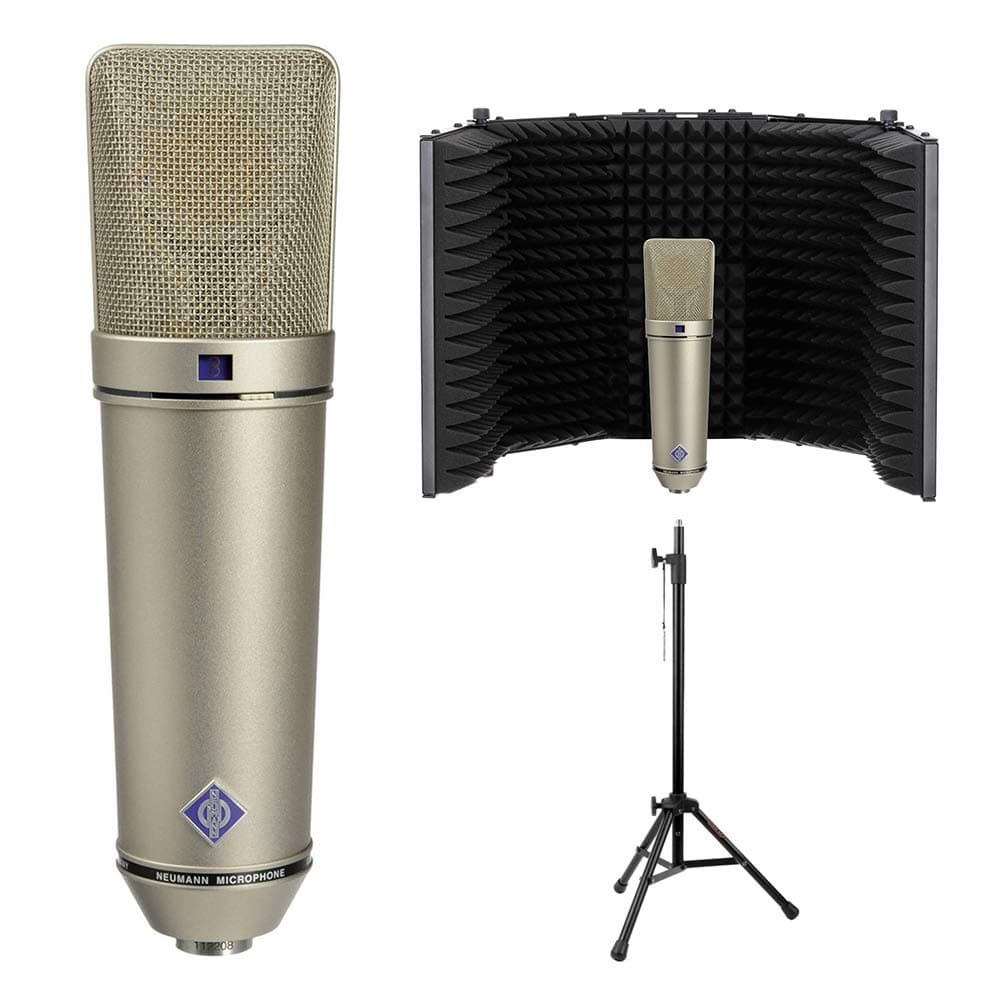 Neumann U 87 Ai Micrófono de Condensador (Níquel) Bundle con Filtro de Reflexión y Trípode Soporte de Micrófono