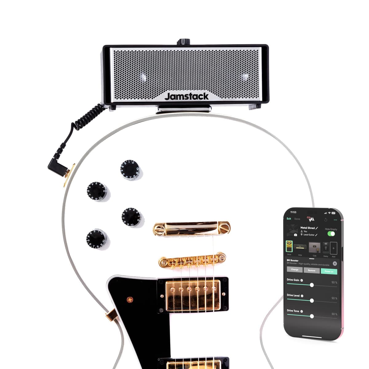 Jamstack JS-2 2 Premium - Amplificador de Guitarra Inteligente 30W Portátil e Inalámbrico con Bluetooth y App para Tocar, Grabar o Actuar en Casa o de Viaje