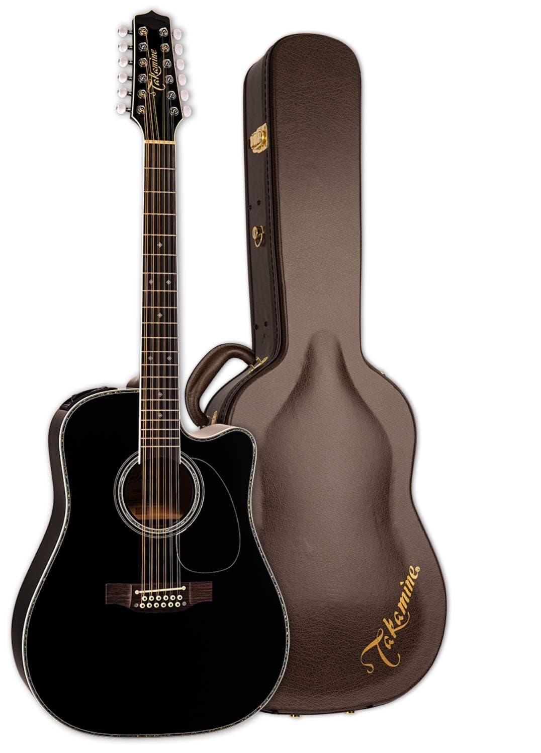 Takamine EF381DX 12 cuerdas Dreadnought electroacústica negra con arce TAKEF381DX