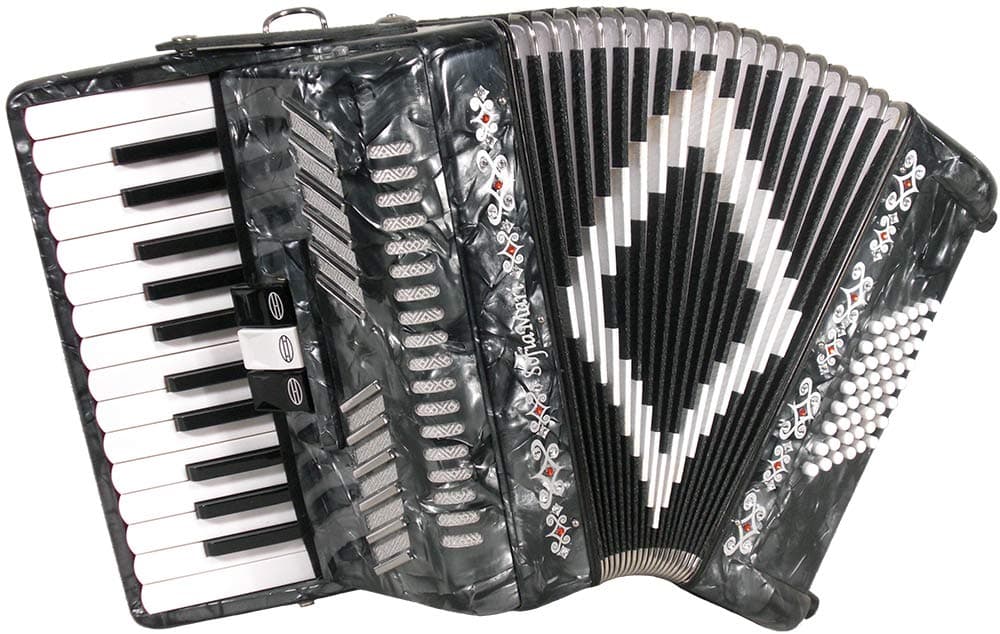 SofiaMari SM2648 Acordeón Piano 26 Teclas 48 Bajos con Estuche Trolley y Correas de Cuero (Gris Perla)
