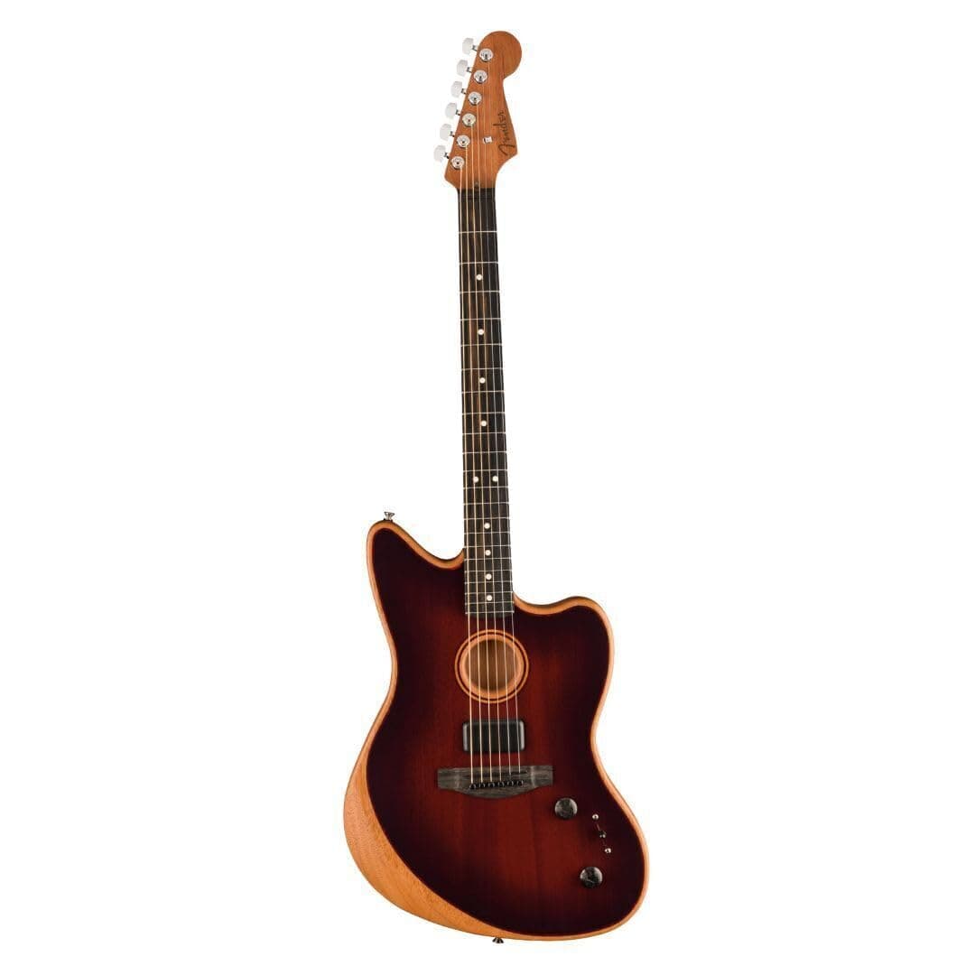Fender American Acoustasonic Jazzmaster Guitarra Electroacústica Todo-Caoba, Bourbon Burst, Diapasón de Ébano, con Funda