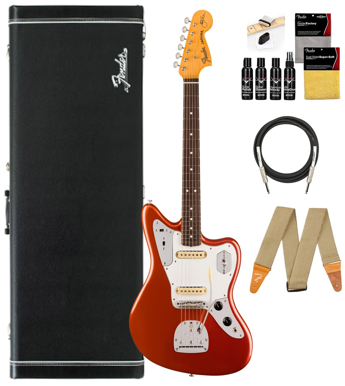 Fender Johnny Marr Jaguar - Paquete Metallic KO con Estuche Tweed, Cable, Correa y Kit de Limpieza para Guitarra 116400750