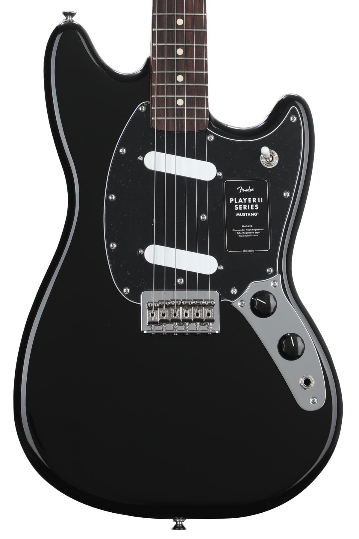 Fender Player II Mustang, diapasón de palisandro, color negro, guitarra eléctrica de escala corta para rock e indie 140460506