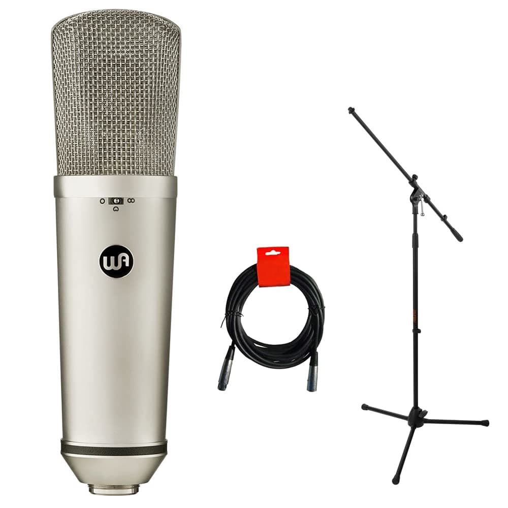 Warm Audio WA-87 R2 Micrófono Condensador Multipatrón (Níquel) + Trípode Auray MS-5230F y Cable XLR-XLR de 20" Bundle WA-87R2+MS-5230F